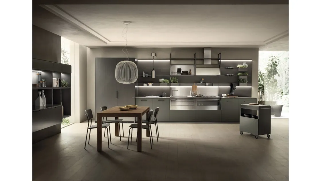 Cucina Moderna Mia 04 Verde Minerale e Acciaio Scuro di Scavolini