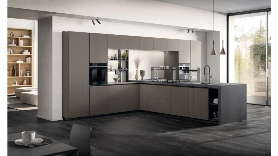 Cucina Moderna Mira 04 in laminato Strips Urban Steel di Scavolini