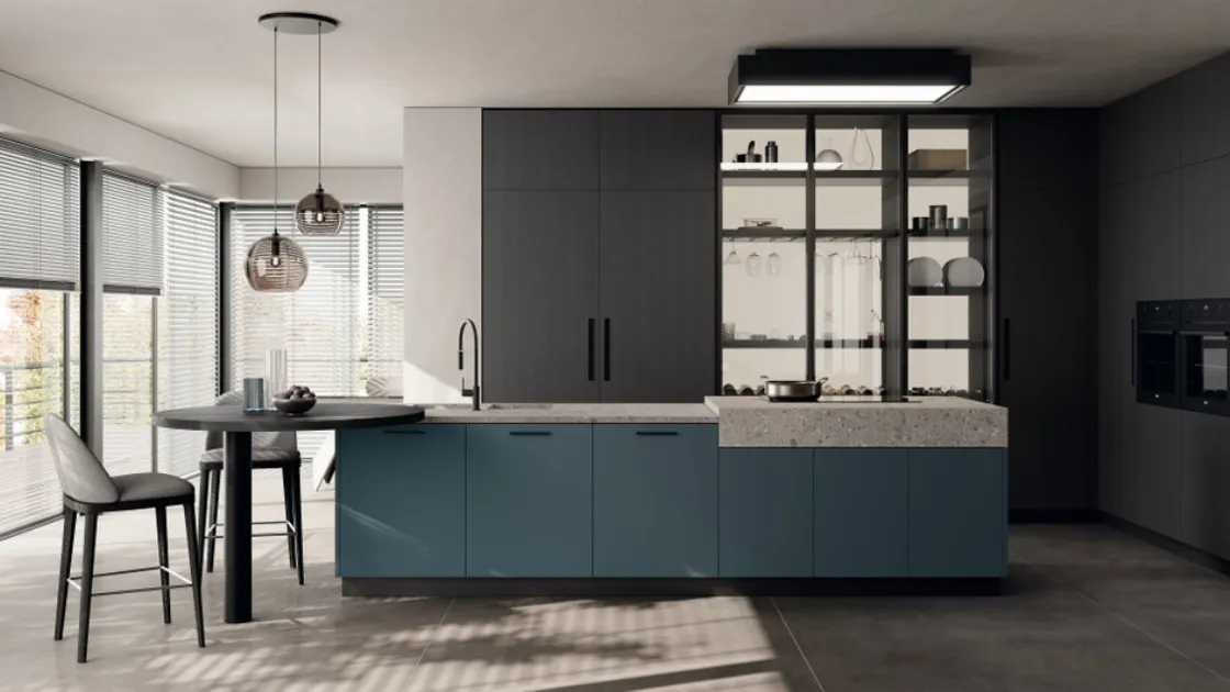 Cucina Moderna con isola Moda 02 in decorativo Quercia e laccato di Scavolini