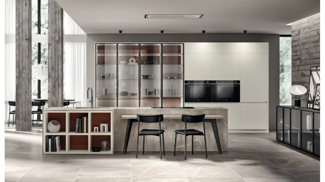 Cucina Moderna Motus 06 in laccato opaco Bianco Prestige di Scavolini