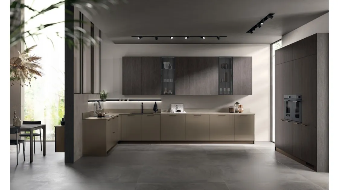 Cucina Moderna Musa 02 in vetro opaco Grigio Matera e decorativo Oriental di Scavolini