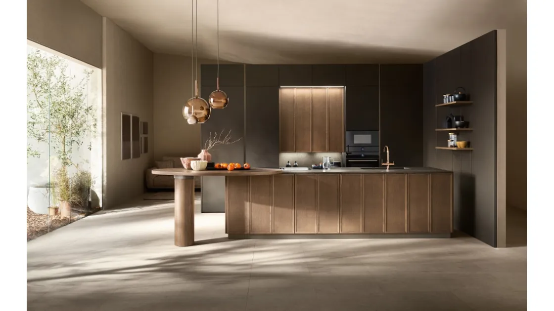 Cucina Moderna con isola Poetica 01 in legno di Frassino e PET di Scavolini