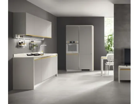 Cucina Moderna Dandy Plus 02 Grigio con maniglia Giallo Senape di Scavolini