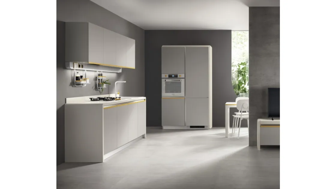 Cucina Moderna Dandy Plus 02 Grigio con maniglia Giallo Senape di Scavolini