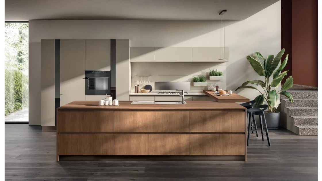 Cucina Moderna Motus 02 in Rovere Landscape e laccato opaco Visone di Scavolini