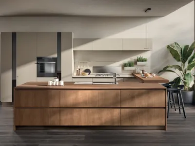 Cucina Moderna Motus 02 in Rovere Landscape e laccato opaco Visone di Scavolini