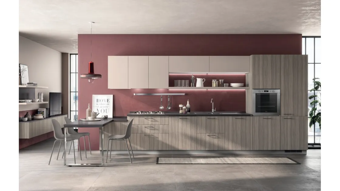 Cucina Moderna Urban & Urban 02 in decorativo Eucalipto Taj e Sabbia Easy di Scavolini