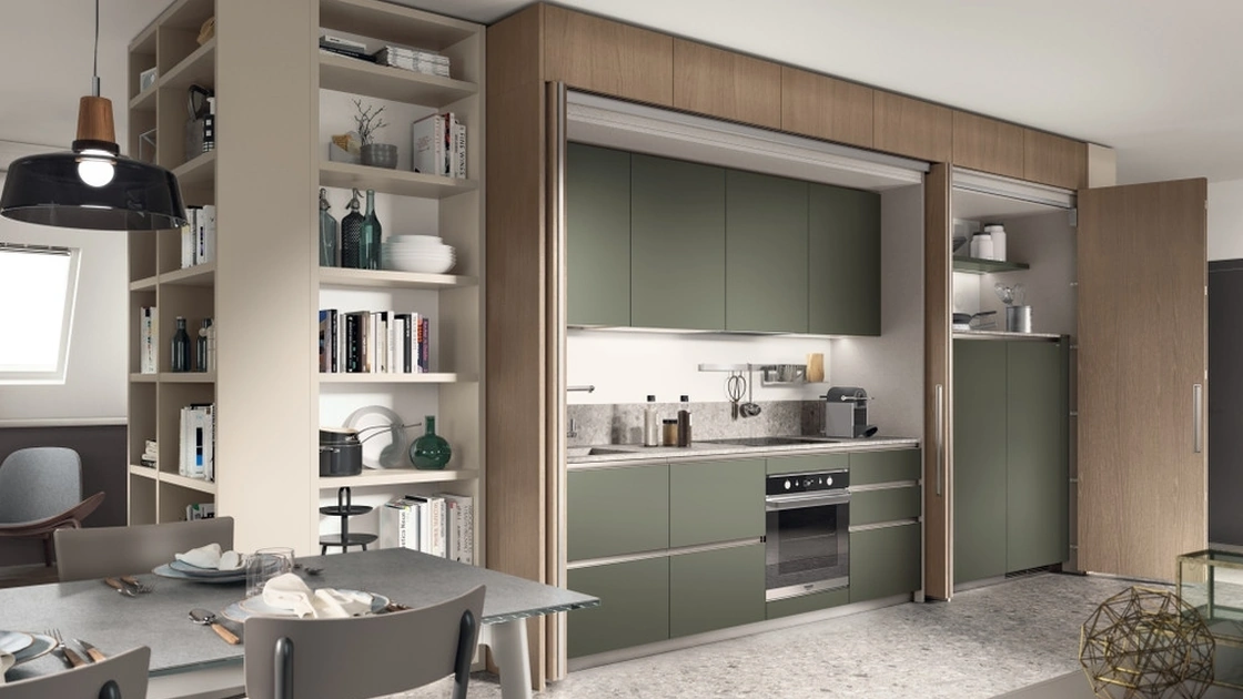 Cucina su misura salvaspazio Boxi 05 Verde di Scavolini