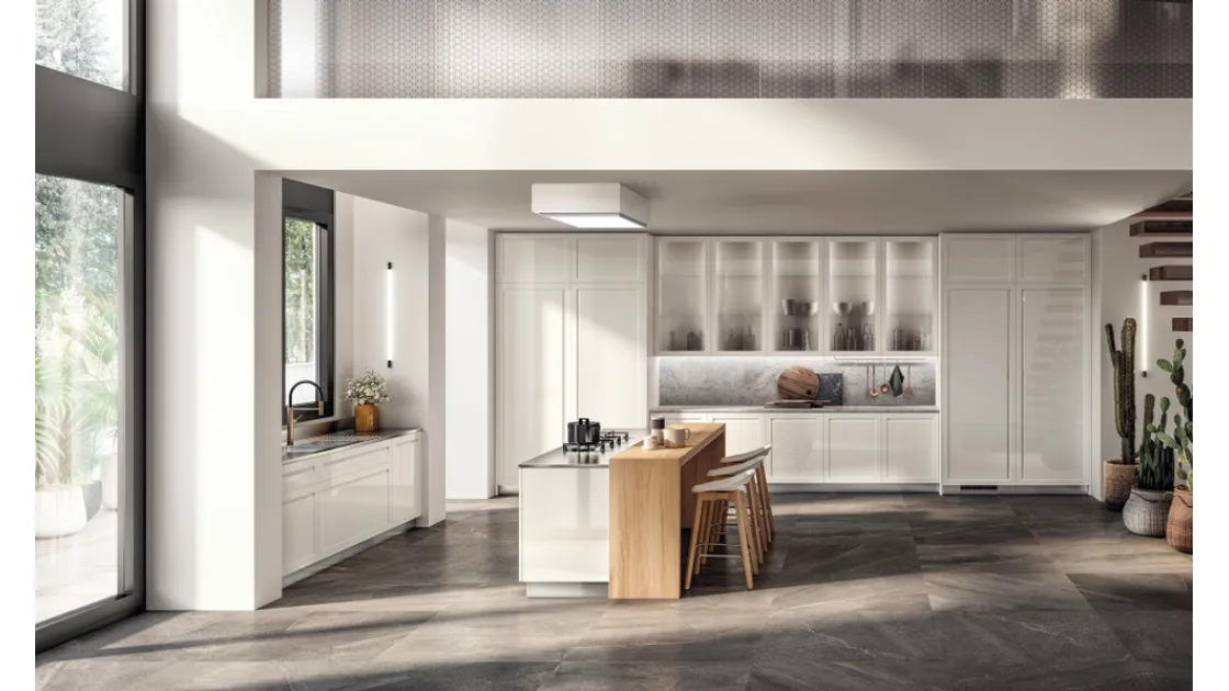 Cucina su misura Carattere 02 in laccato Lucido Bianco Prestige di Scavolini