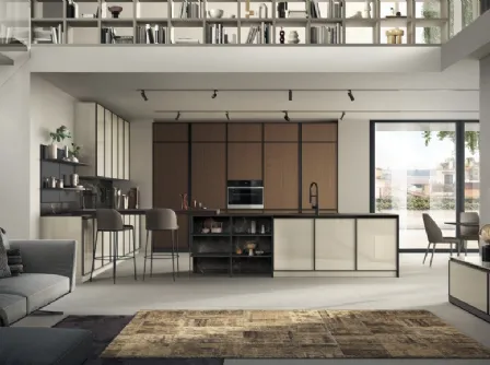 Cucina su misura Jeometrica 01 in vetro lucido Tortora e Rovere di Scavolini