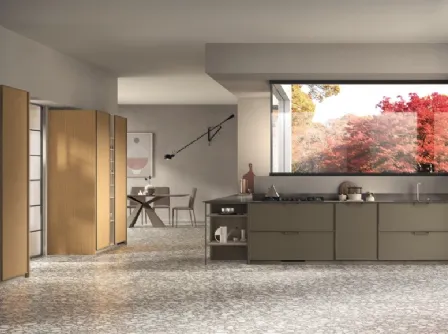 Cucina su misura Jeometrica 05 in laccato Matera e Rovere di Scavolini